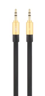 Jack 3.5mm male / jack 3.5mm male flat black cable with gold connectors 1.1m 