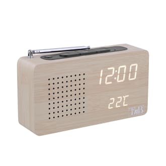 FM LED alarm clock radio in wood finish