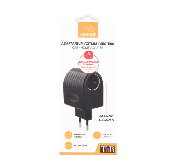 Adaptateur prise secteur vers allume-cigares 1 port 12W - T'nB