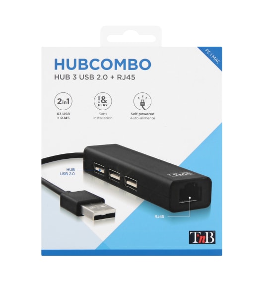 Hub USB-A to 3x USB-A and 1x RJ45 - T'nB