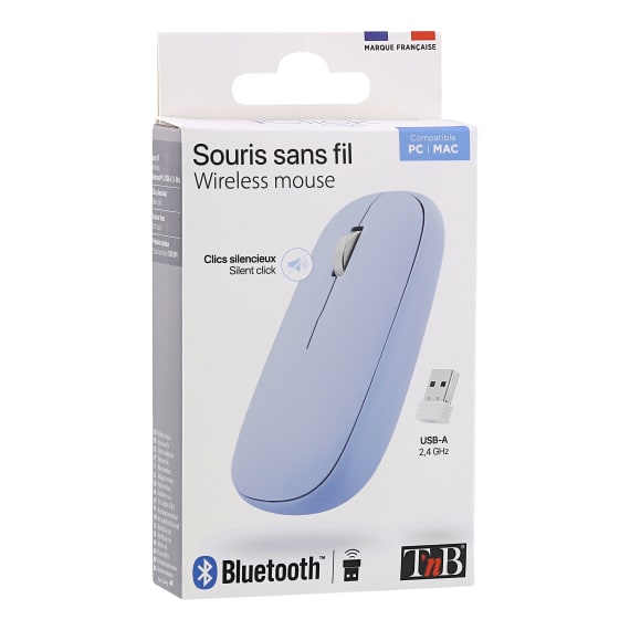 TNB Souris sans fil 3 en 1 Iclick - Bluetooth et dongle USB -A/USB-C - Bleu