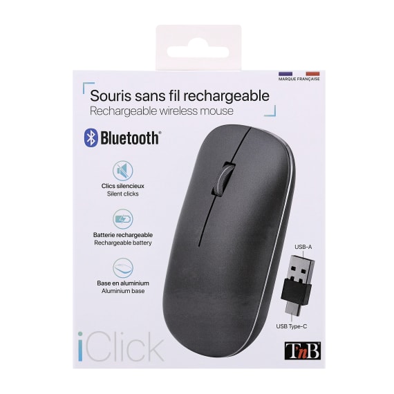 Souris sans fil ergonomique verticale rechargeable double connexion  Bluetooth + USB-A - T'nB