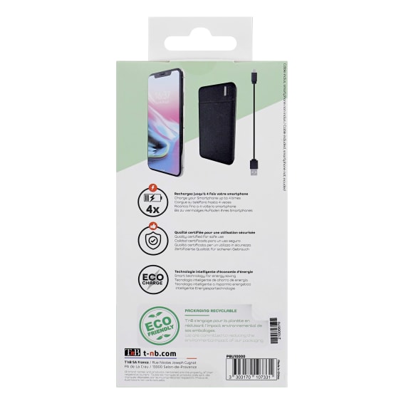 Batterie externe charge rapide 10000mAh 2USBA FSC blanche