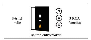 ADAPTATEUR PERITEL M/3 RCA F 3 COULEURS+ IN/OUT SWITCH