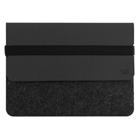 Eco-friendly French 13-14" laptop case in leather and felt - black/grey