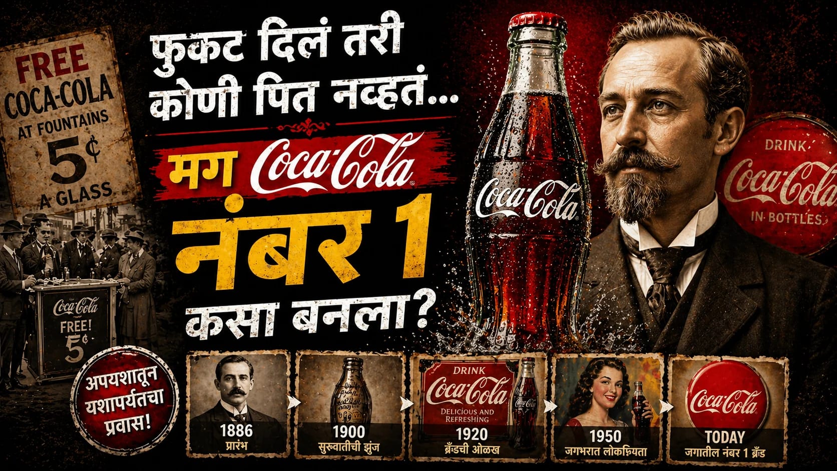एकेकाळी फुकट वाटूनही न खपणारा कोका-कोला आज १९३ देशांत विकला जातोय.