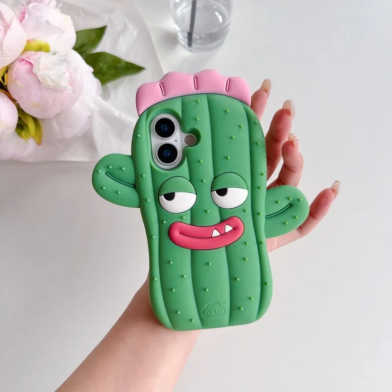 3D Cactus Silicone iPhone Case – Cute Cartoon Shockproof Cover - view 2