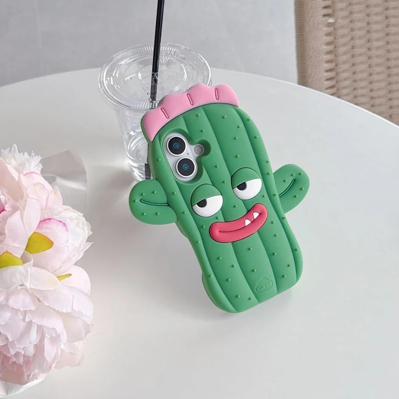3D Cactus Silicone iPhone Case – Cute Cartoon Shockproof Cover - view 3