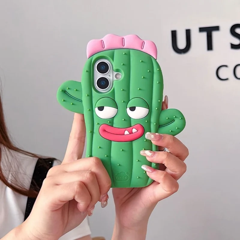 3D Cactus Silicone iPhone Case – Cute Cartoon Shockproof Cover