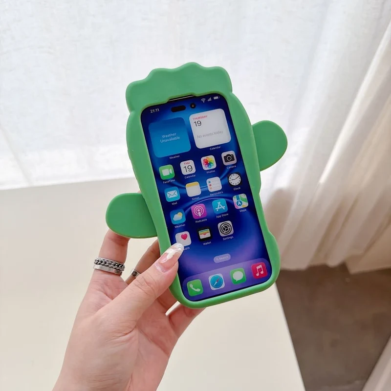 3D Cactus Silicone iPhone Case – Cute Cartoon Shockproof Cover - view 4