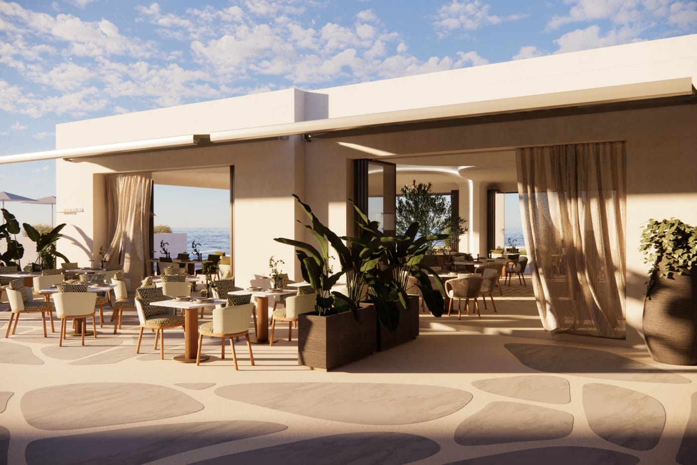 Restaurant at Fouquet's Mykonos designed by Divercity Architects