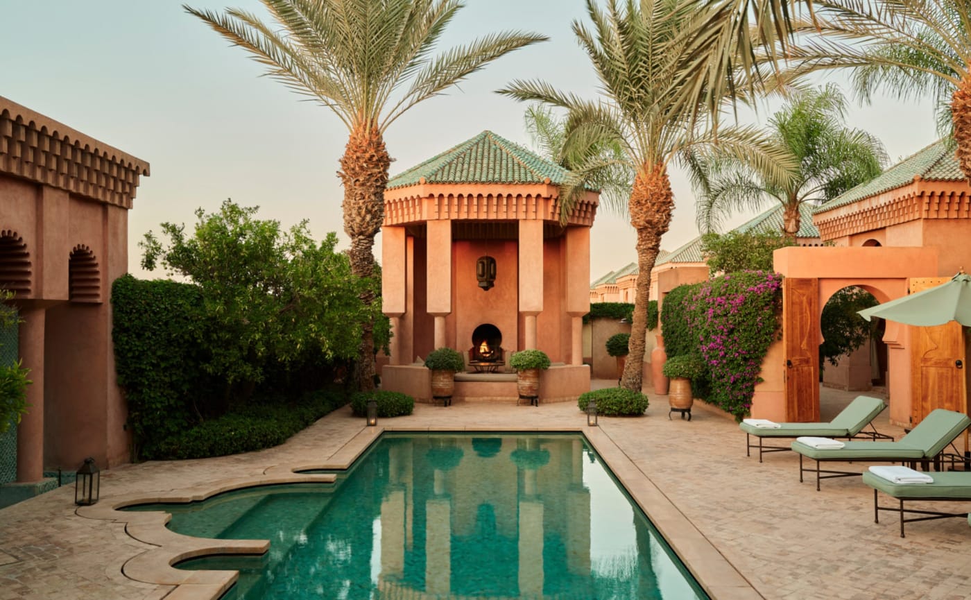 Private pool at Amanjena Al Hamra Maison with Moorish pavilion