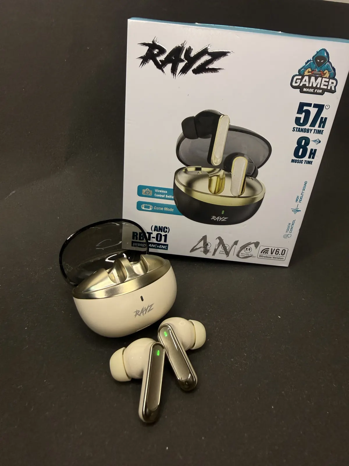 RAYZ RBT-01 Hybrid ANC+ENC Gaming Earbuds – Bluetooth 6.0
