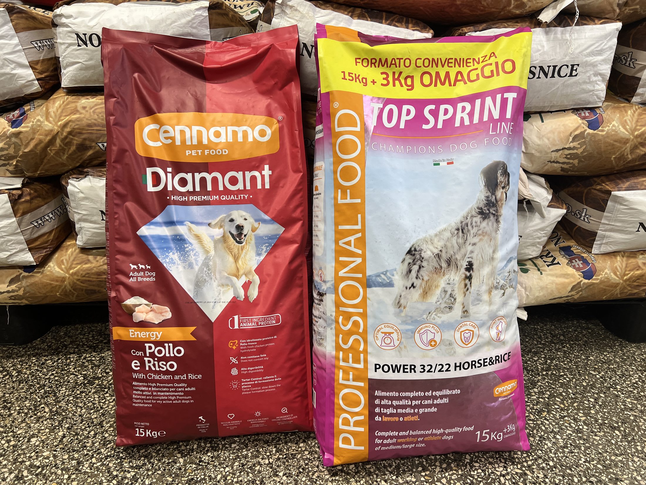 Granule Cennamo Diamant a Top Sprint vo vreciach v predajni