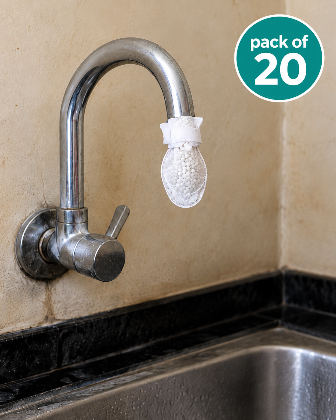 Universal Faucet Water Filter Cotton Pack of 20 with 2 Securing Straps