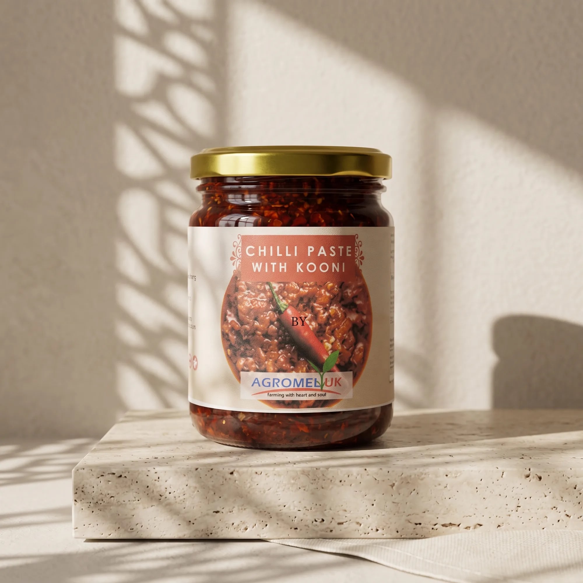 Chilli Paste with Kooni 250g jar in a styled lifestyle scene — made in Sri Lanka, from Agromel UK