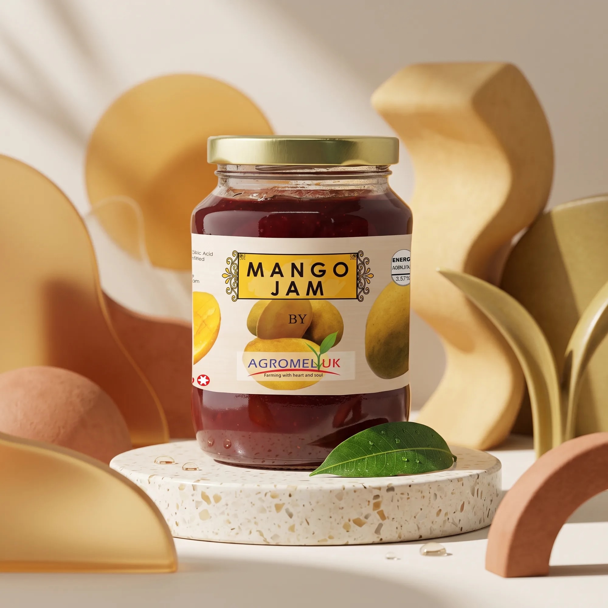 Mango Jam 200g jar in warm dappled sunlight — made in Sri Lanka, from Agromel UK