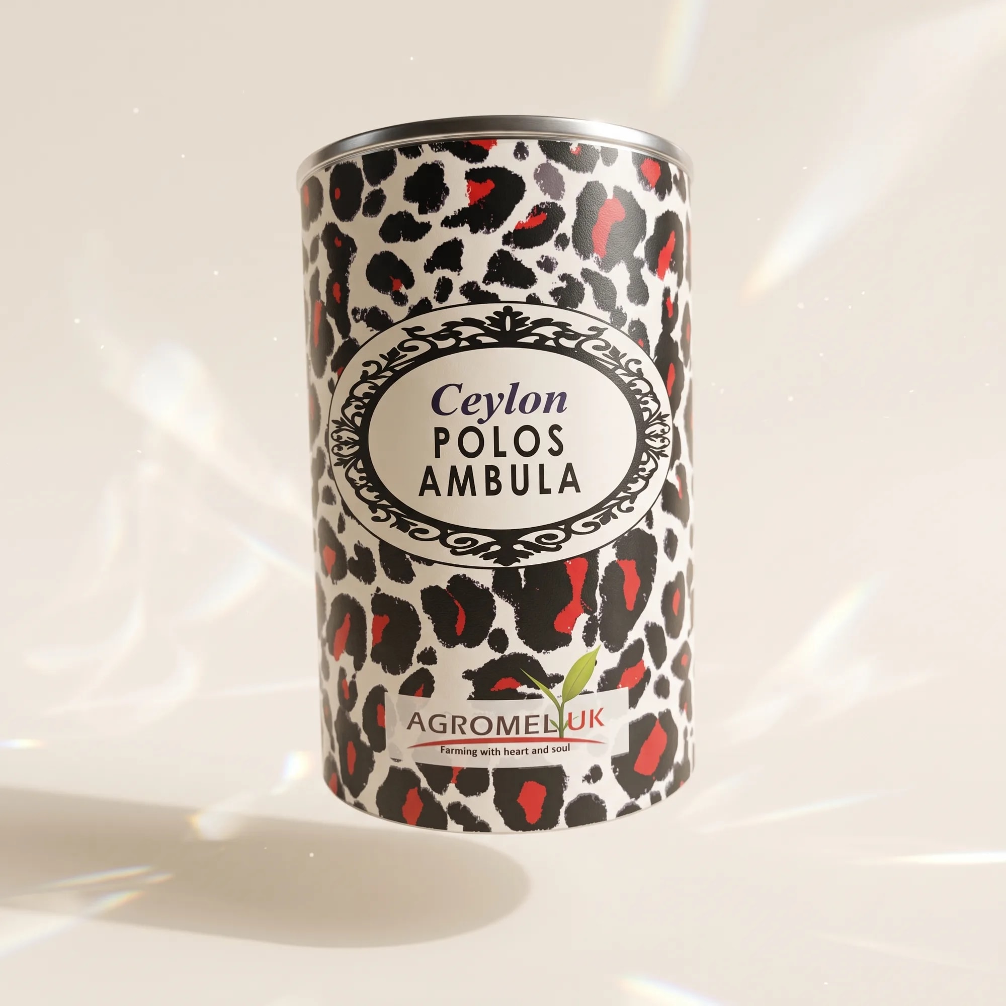 Polos Ambula 400g tin in a soft-lit studio setting — made in Sri Lanka, from Agromel UK