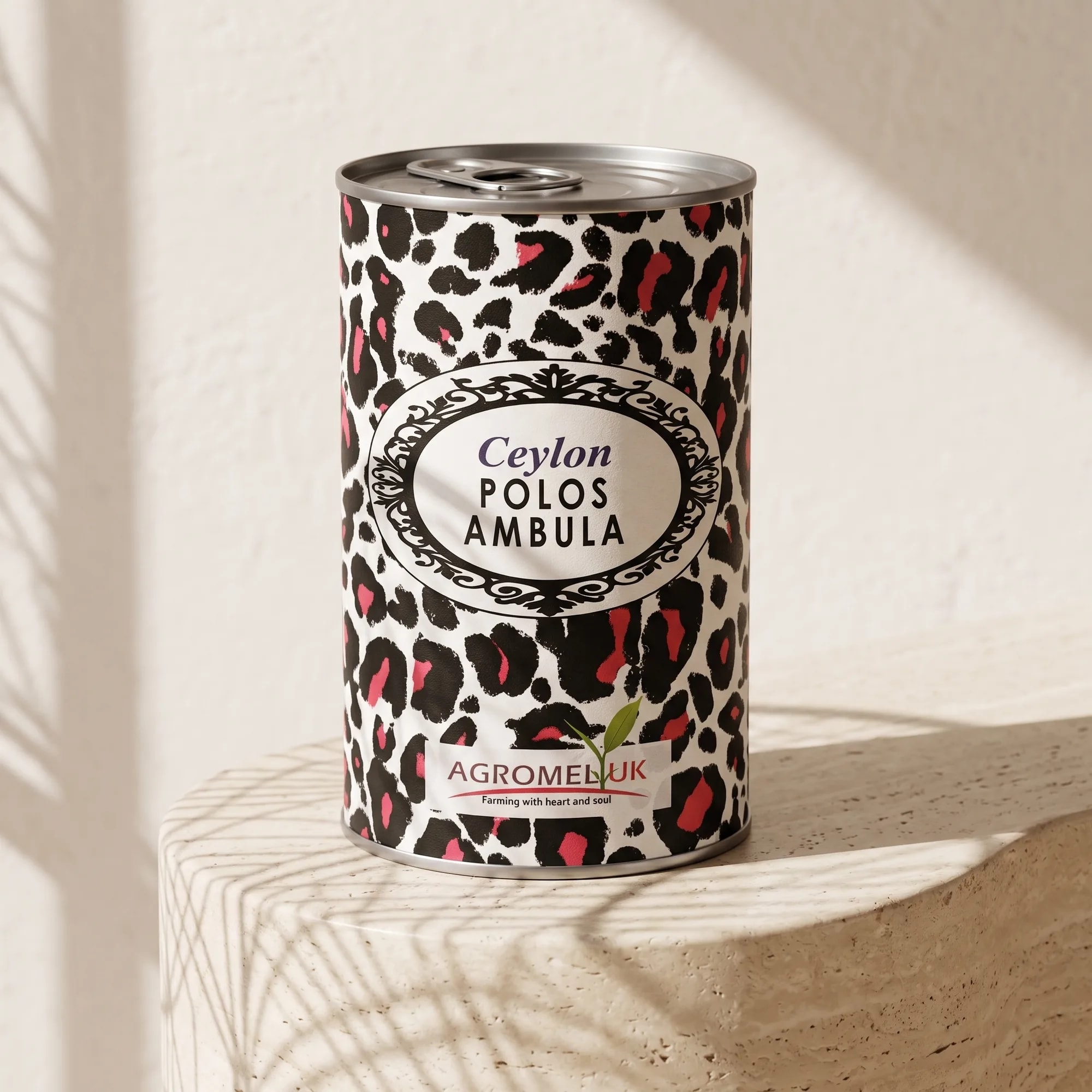 Polos Ambula 400g tin in a styled lifestyle scene — made in Sri Lanka, from Agromel UK
