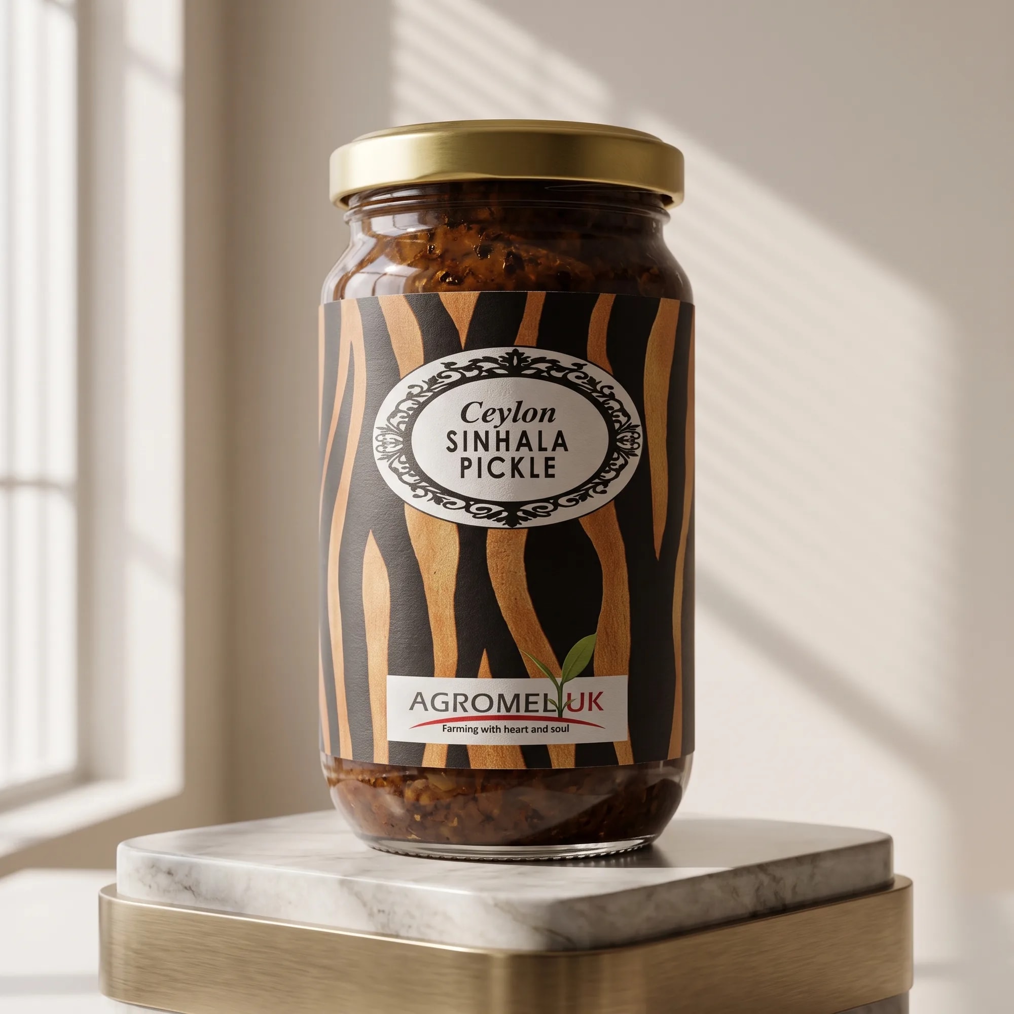 Sinhala Pickle 350g jar in a styled lifestyle scene — made in Sri Lanka, from Agromel UK