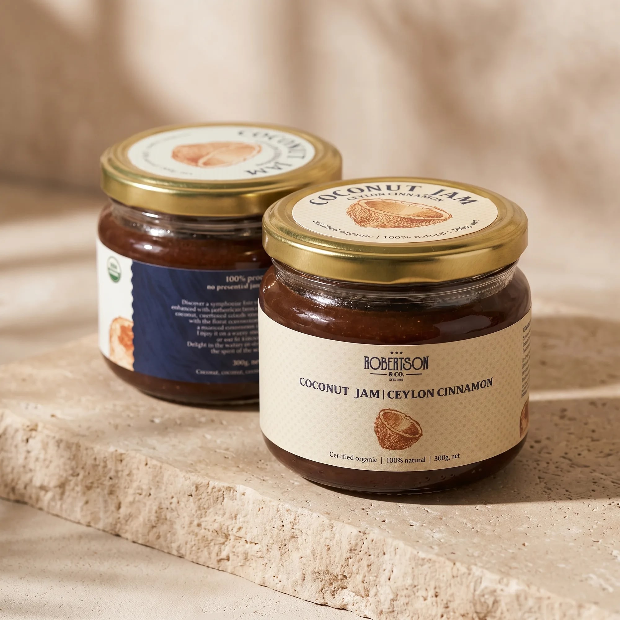 Organic Coconut Jam — Ceylon Cinnamon 300g jar in a styled lifestyle scene (view 2) — made in Sri Lanka, from Agromel UK