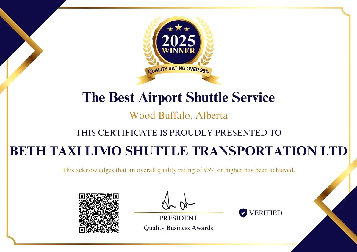 2025 Quality Business Award — Best Airport Shuttle, Wood Buffalo