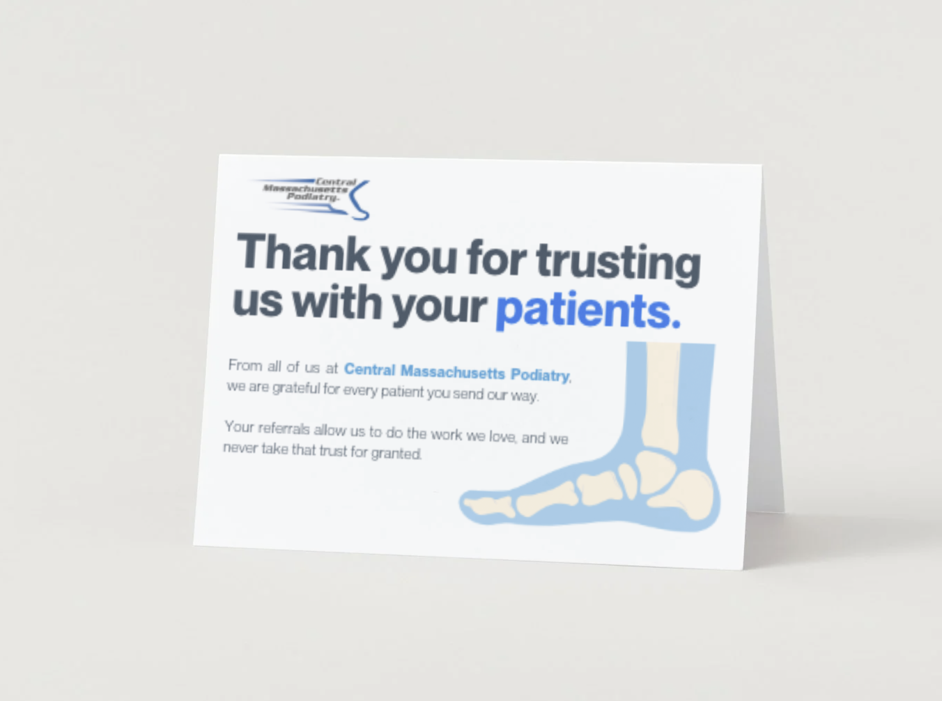 Central Massachusetts Podiatry Referral Greeting Card