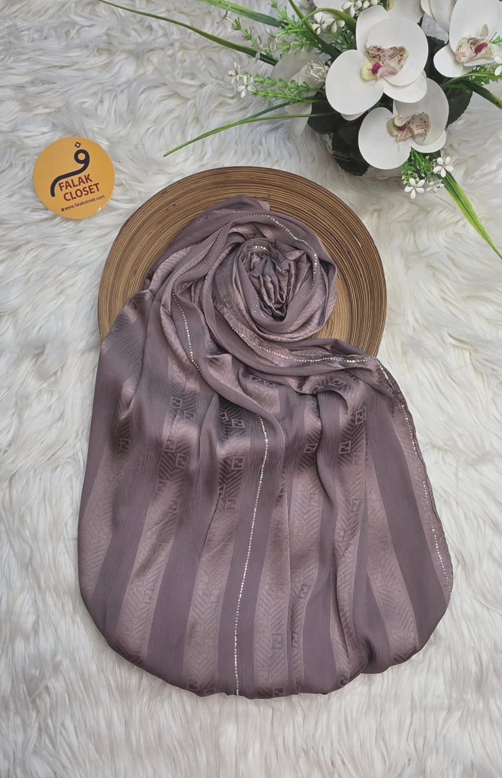 Branded Monogram Katan Silk Stone Work Hijab