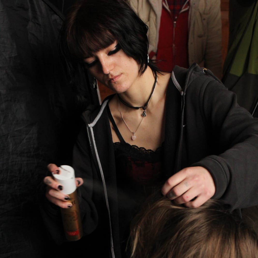 on set for "When I Reach You"