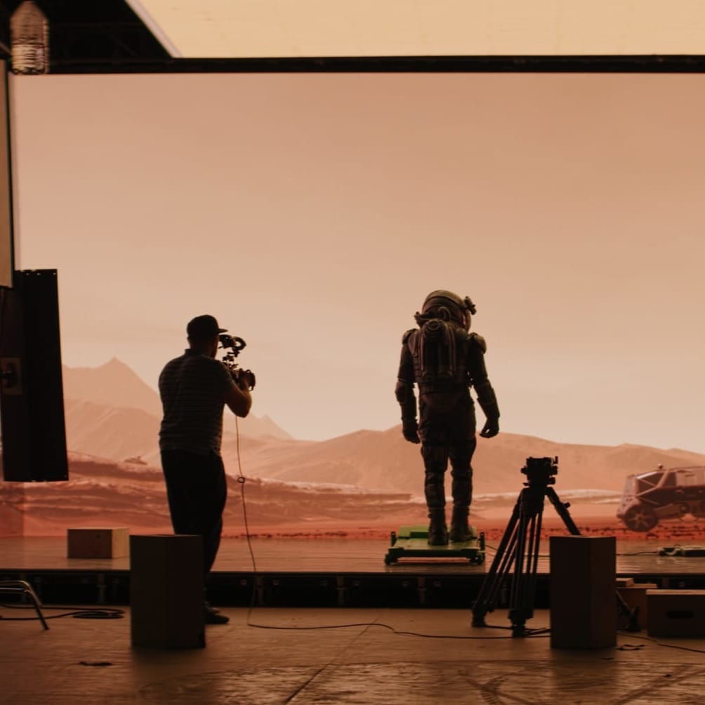 Alan Stronaut on a virtual production set