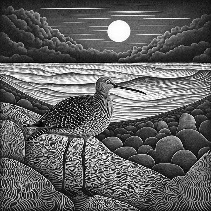 Curlew from Taplash Illustruations © Johnny Bull