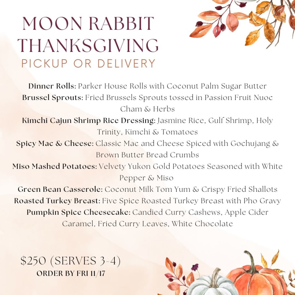 Moon Rabbit Thanksgiving Menu