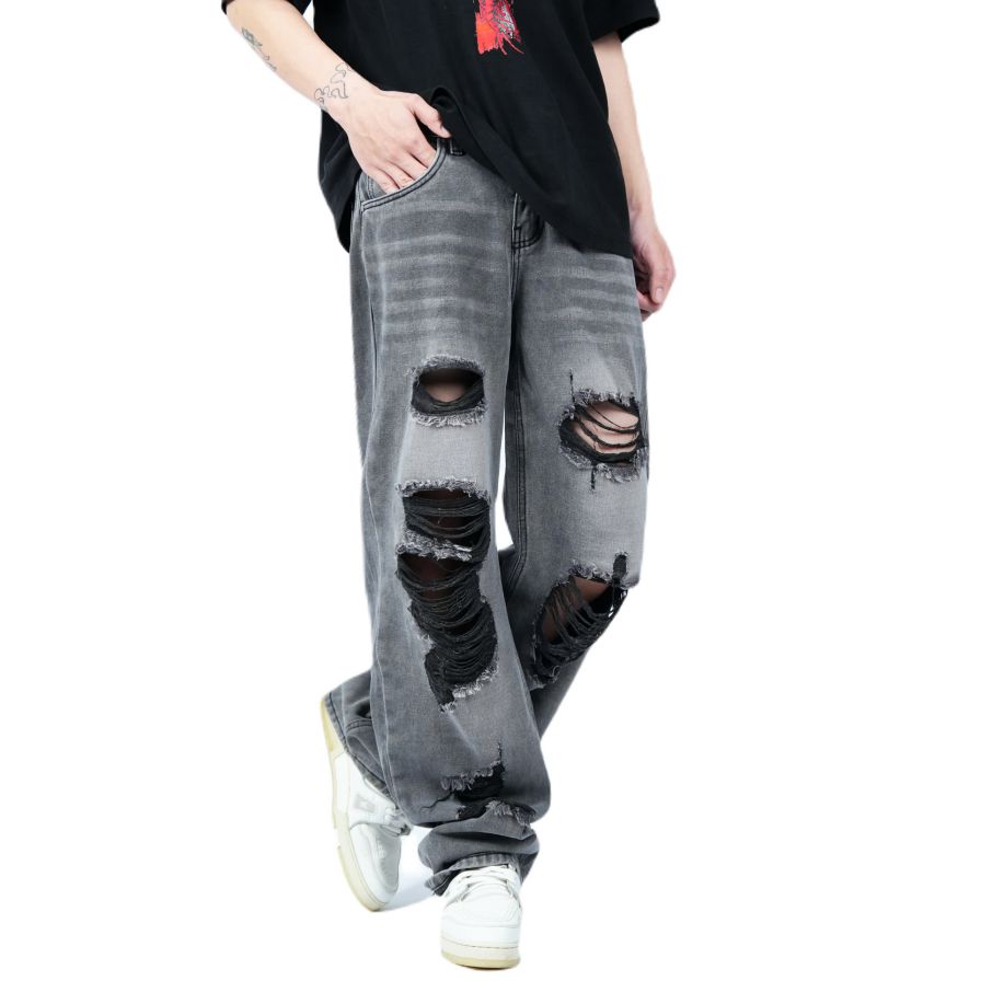 Quần ống rộng Xám Rách GZR9923
