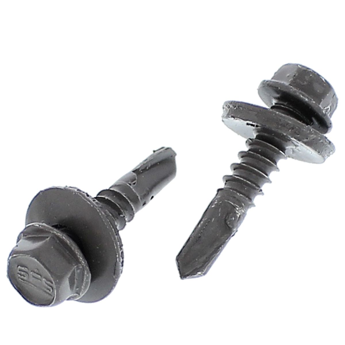 #12-14 x 1" Hex Sealing Self-Drilling Screws - Painted Head, Charcoal Type 3 Point 100/PKG