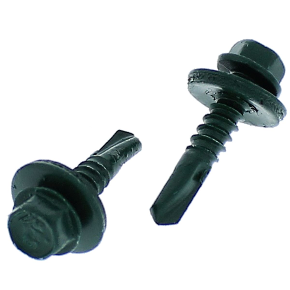 #12-14 x 1" Hex Sealing Self-Drilling Screws - Painted Head, Green Type 3 Point 100/PKG