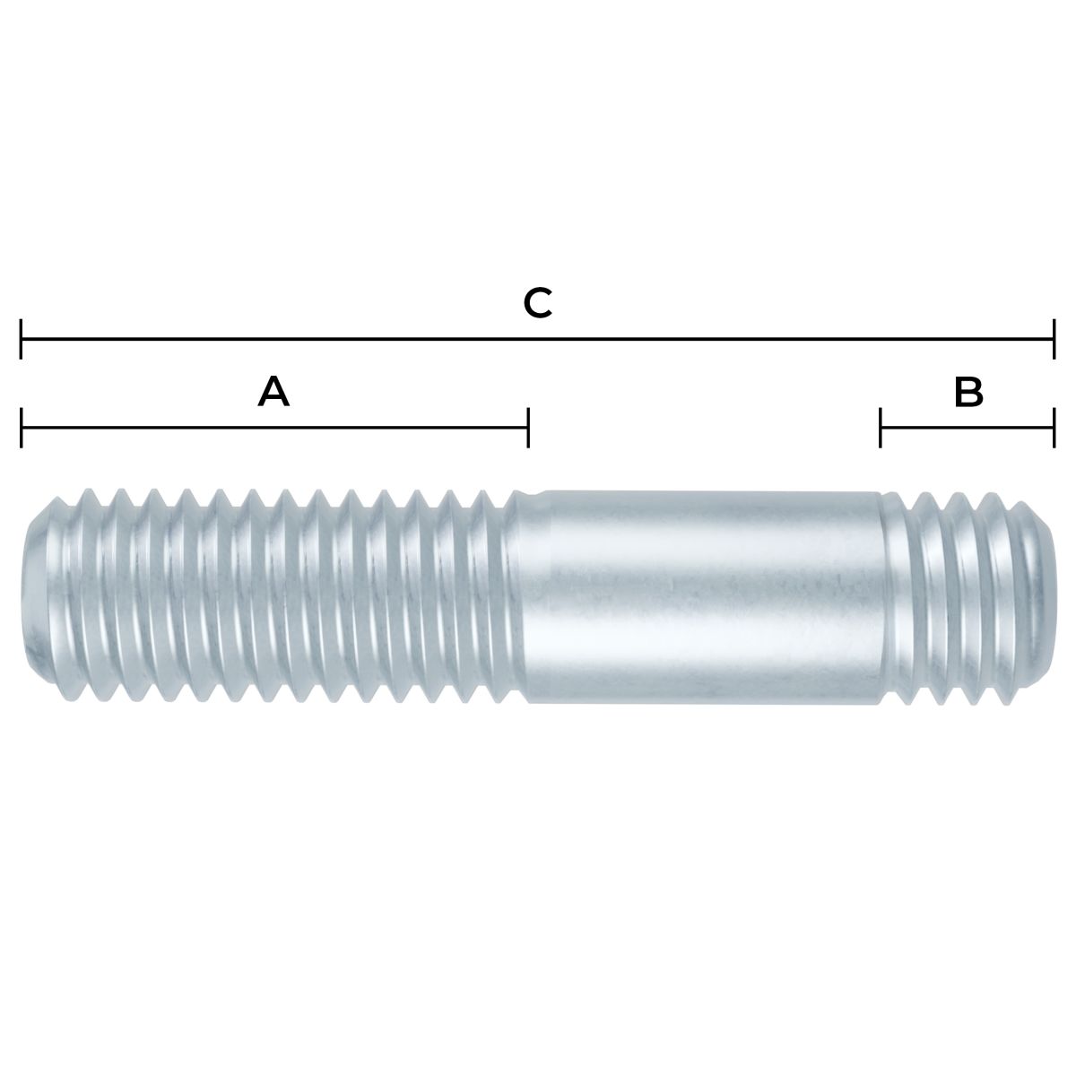 M8-1.25 x 45 MM  (55MM OAL) Metric Stud - Class 8.8 DIN 939 Coarse 1/PKG