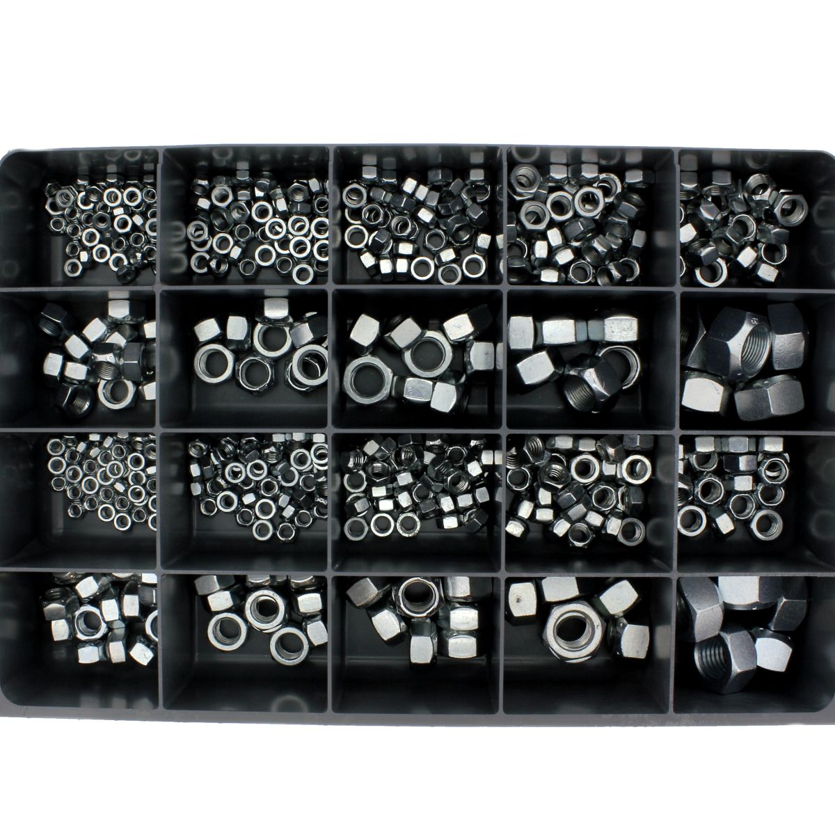 Grade C All Steel Locking Nuts — Steel, Zinc & Waxed Drawer Assortment