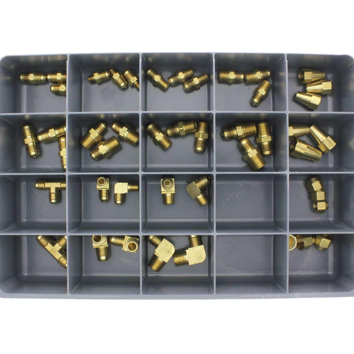 Brass SAE 45° Flared Fittings — Large Sizes Drawer Assortment