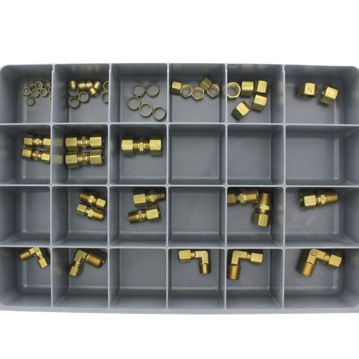 Brass Poly-Tite Fittings for Plastic Tubing — Large Sizes Drawer Assortment