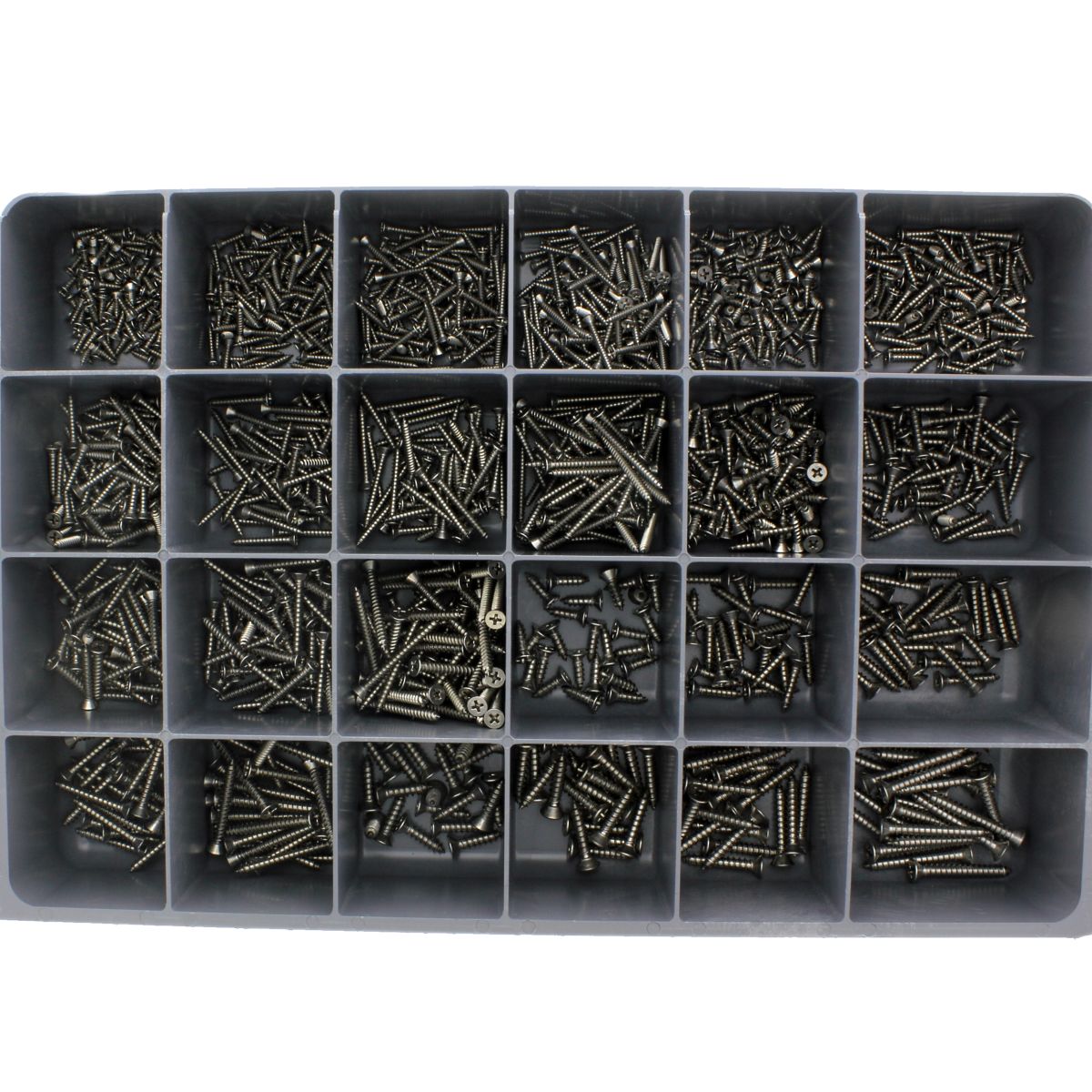 Flat Head Phillips Tapping Screws — 18-8 Stainless Steel Drawer Assortment