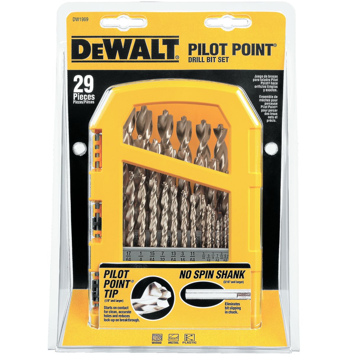 DeWalt DW1969 1/16"-1/2" Bright 118 Pilot Point Drill Bit Set - 29 pc.