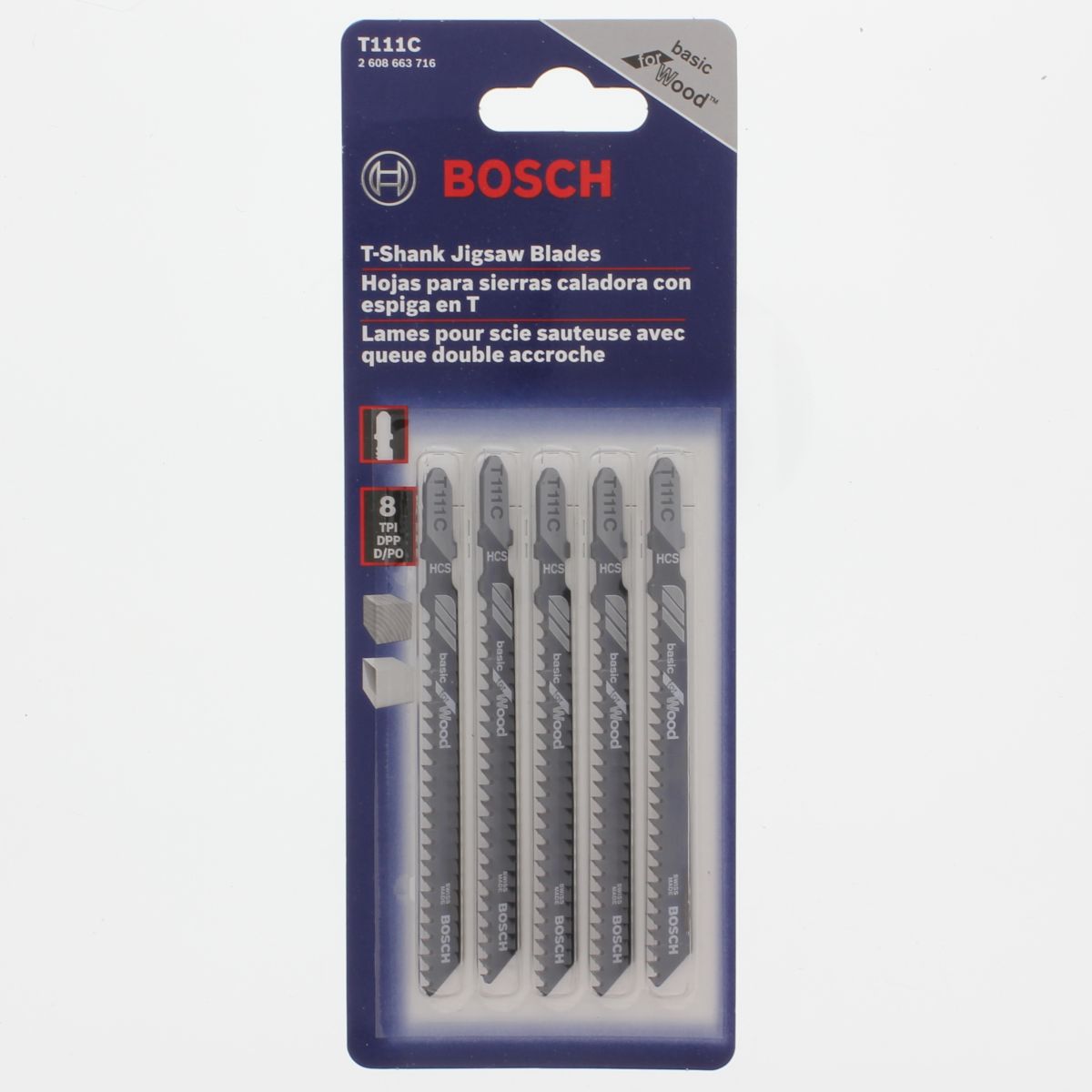 Bosch T111C 8 TPI x 4" Carbon Steel Jig Saw Blades, 5/PKG