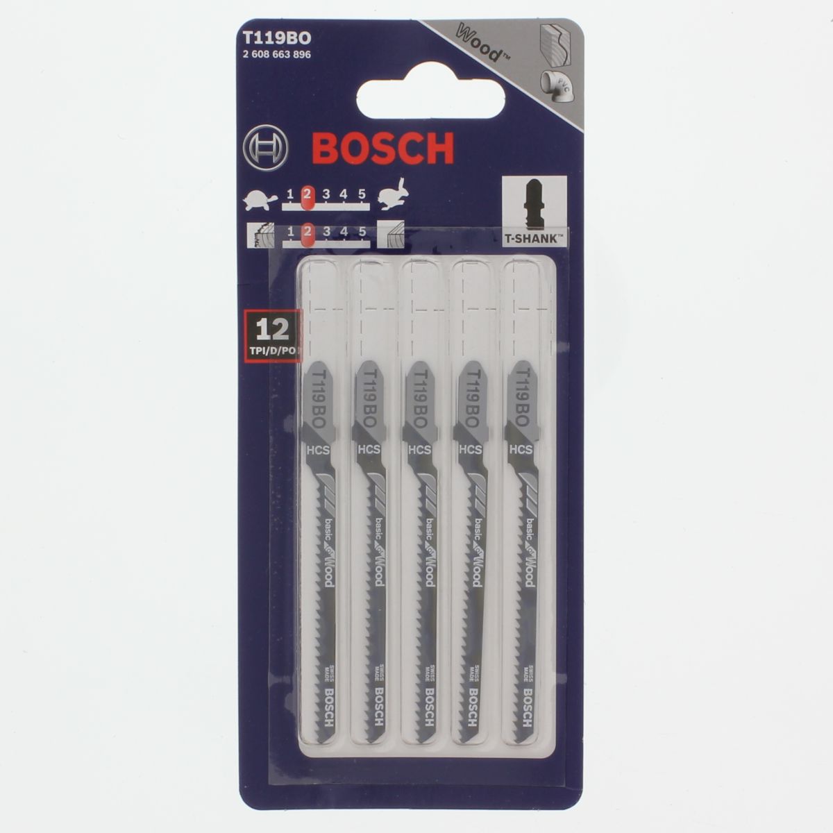 Bosch T119BO 12 TPI x 3-1/4" Carbon Steel Jig Saw Blades, 5/PKG