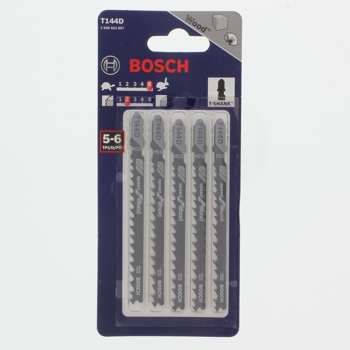 Bosch T144D 5-6 TPI x 4" Carbon Steel Jig Saw Blades, 5/PKG