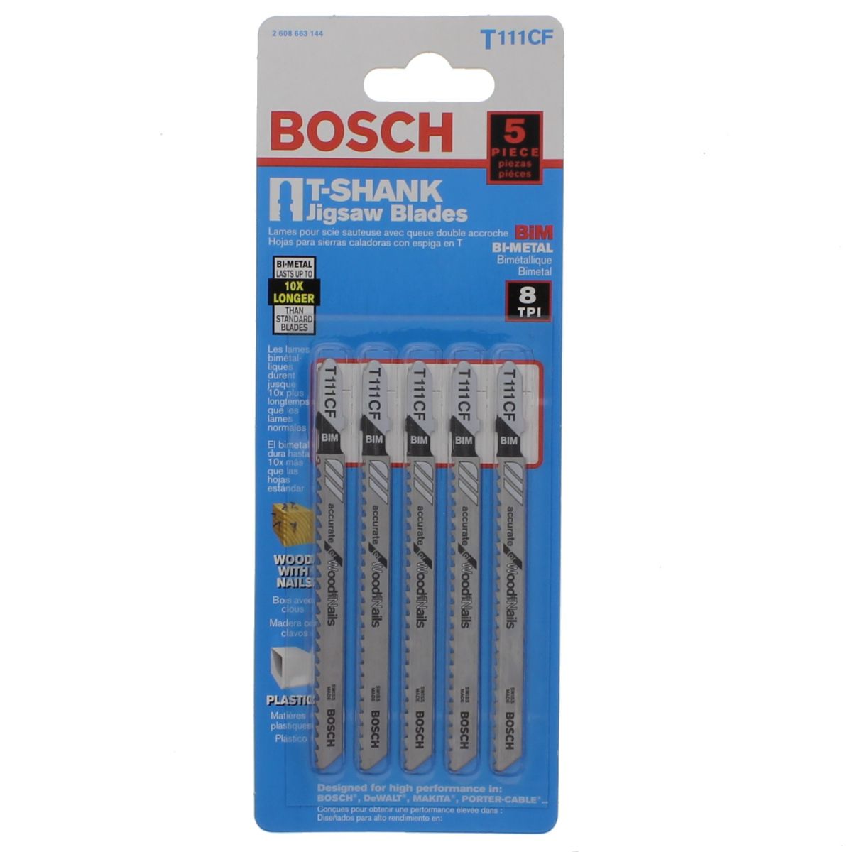 Bosch T111CF 8 TPI x 4" Bi-Metal Jig Saw Blades, 5/PKG