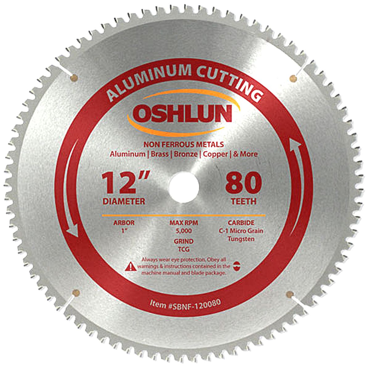 Oshlun SBNF-120080 12" x 80T x 1" Carbide Non-Ferrous Metal Circular Saw Blade