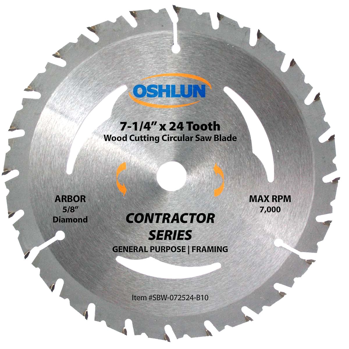 Oshlun SBW-072524-B10 7-1/4" x 24T Carbide Tipped Circular Saw Blade