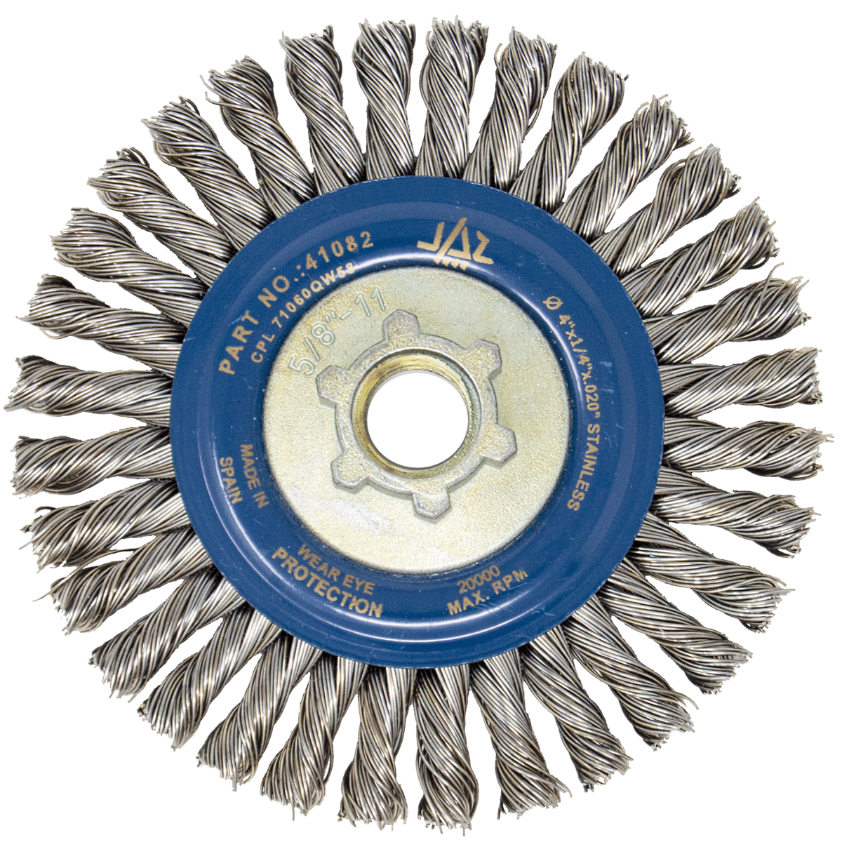 4" x 5/8"-11 Arbor .020" Knot Type Stringer Bead Wire Wheel — Stainless