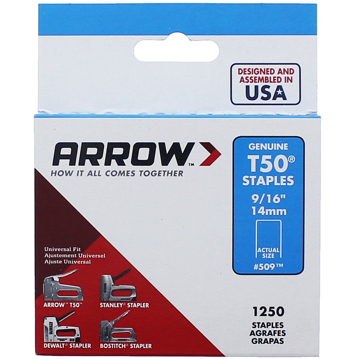 Arrow 9/16" T-50 Staples, 1250/PKG