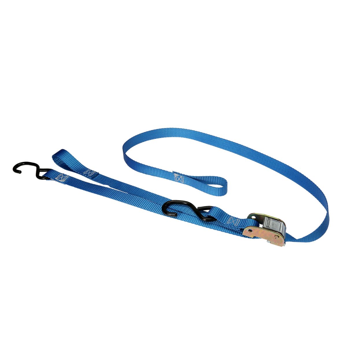 1" x 6' Blue Premium Cam Buckle Strap with S-Hooks & Pull Loop